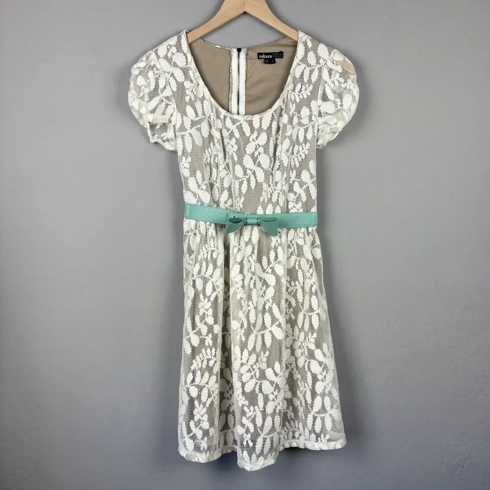 Lace Dress Girls 7 Ivory Bow Belt Coquette Communion Easter Special Occasion